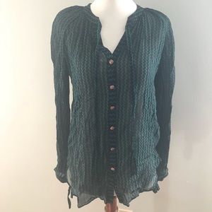 Maeve Navy Chevron Tie Blouse Anthropologie XS